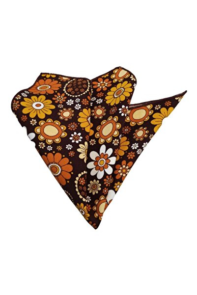 Exve Exclusive Yellow Orange Flower Printed Pocket Accessory Lapel Handkerchief in Brown