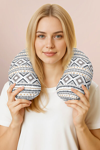 Evimde Bambaşka Ethnic Geometric Cotton Neck Pillow - Modern Tribal Patterned...