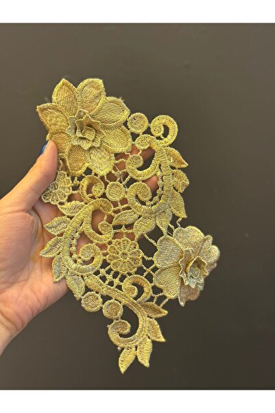 Gönülden Tasarım APLICAȚIE CU FLORI DE GUPIR CU BRODATURĂ DE CULOARE AURIE AR...