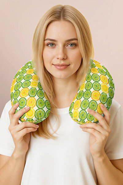 Evimde Bambaşka Pernă pentru gât din bumbac cu model de lămâie - Pernă moale ...