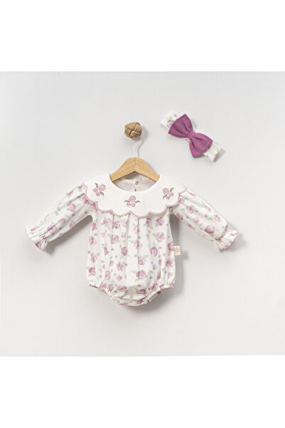 pony baby 'pony ile özel hisset' GENİŞ YAKALI DESENLİ BANDANALI ROMPER TULUM
