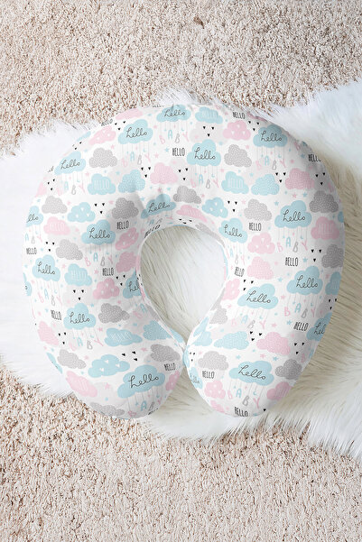 Evimde Bambaşka Pernă pentru gât din bumbac cu model nor - Albastru pastel Ro...