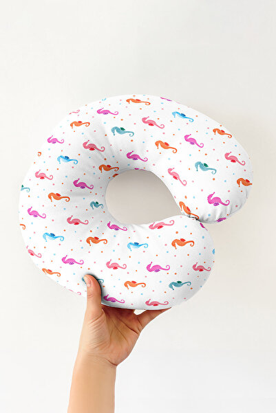 Evimde Bambaşka Pernă pentru gât din bumbac cu model de caliopită - Pernă de călătorie cu puncte colorate, portocaliu moale, albastru