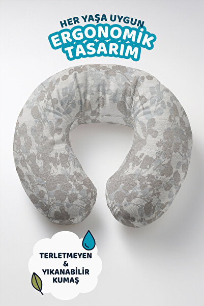 Evimde Bambaşka Sivi list Sa deznom Pamuk jastuk za vrat - mekani krem-sivi p...