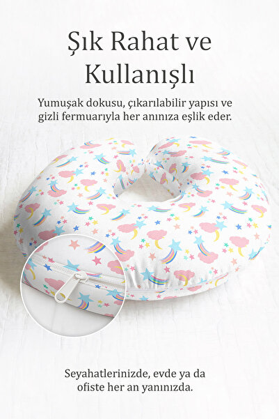 Evimde Bambaşka Šareni jastuk za vrat sa temom neba - pastelni oblak, mesec, ...