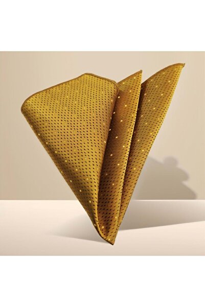 Exve Exclusive Gold over Brown Gold Polka Dot Jacquard Satin Pocket Accessory Lapel Handkerchief