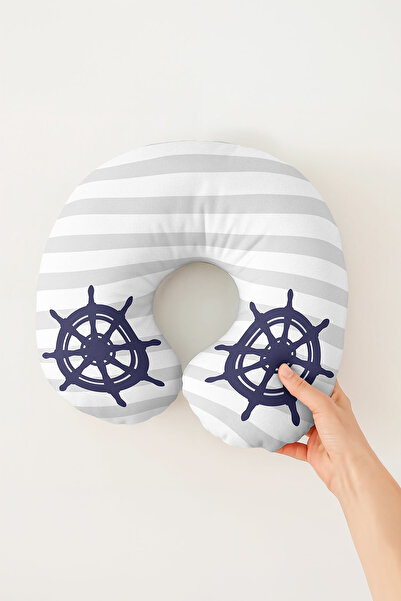 Evimde Bambaşka Pernă pentru gât Marin Striped Skipper - Pernă de călătorie c...