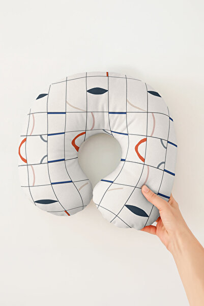 Evimde Bambaşka Geometric Striped Modern Neck Pillow - Minimalist Cream Navy ...