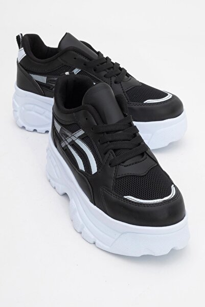 CCWAY AYAKKABI Pantofi sport anorak cu șireturi pentru femei NEGRU ALB