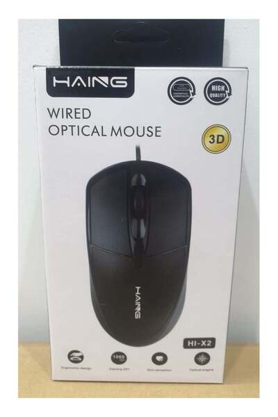 HAING ماوس بصري ثلاثي الأبعاد سلكي بمنفذ USB مزود بثلاثة أزرار تحكم