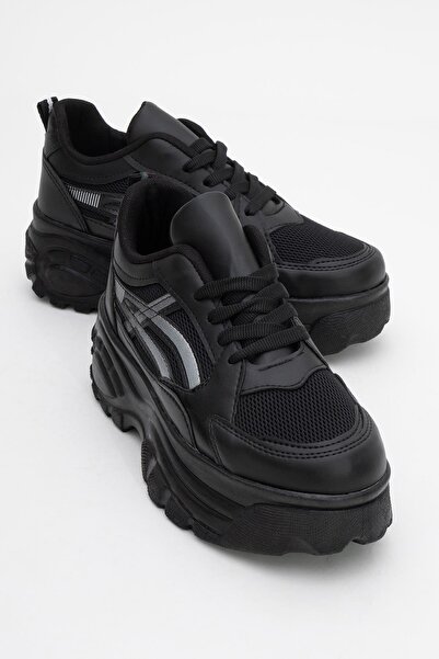 CCWAY AYAKKABI Pantofi sport anorak cu șireturi pentru femei NEGRU ARGINTIU