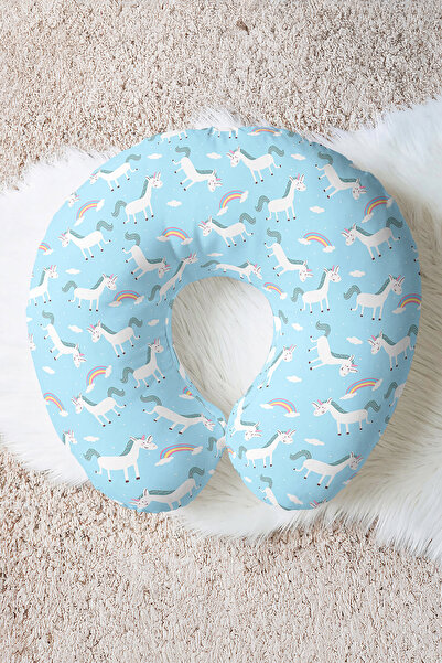 Evimde Bambaşka Pernă pentru gât din bumbac cu model unicorn - Pernă de călăt...
