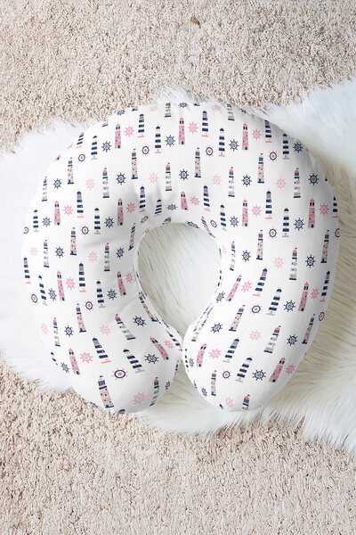 Evimde Bambaşka Pernă pentru gât din bumbac cu model far - Pernă de călătorie...