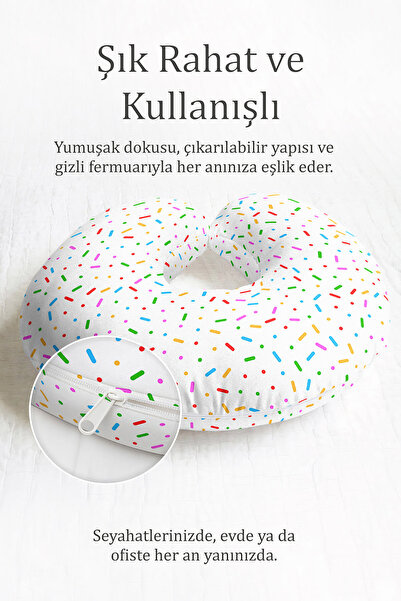 Evimde Bambaşka Šareni jastuk za vrat sa linijama i tačkama Sa deznom - Vesel...