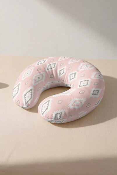 Evimde Bambaşka Ethnic Patterned Ergonomic Neck Pillow - Modern Pastel Pink C...