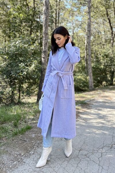 NEW LAVİVA Women's Unlined Belted Cashmere Coat with Pocket Detail 700-3310