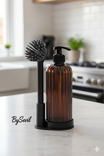 BySevil Δοχείο υγρού σαπουνιού και βούρτσα πιάτων από σιλικόνη | Σετ κουζίνας με βάση