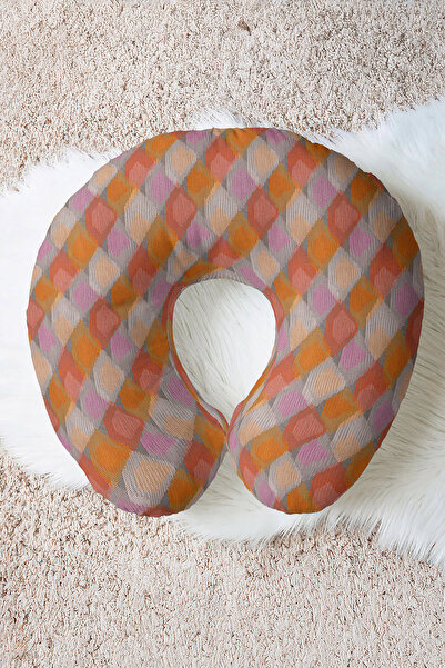 Evimde Bambaşka Pernă de gât din bumbac cu modele geometrice colorate - Pernă...