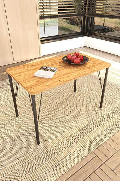 DORUK HOME balkon mobilyası sehpası 70x40cm ceviz desen suntalam tel ayaklı