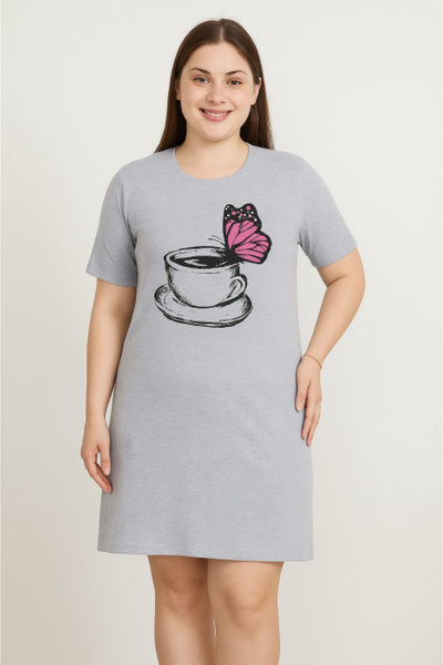 Enisa Short-Sleeve Nightdress, Gray