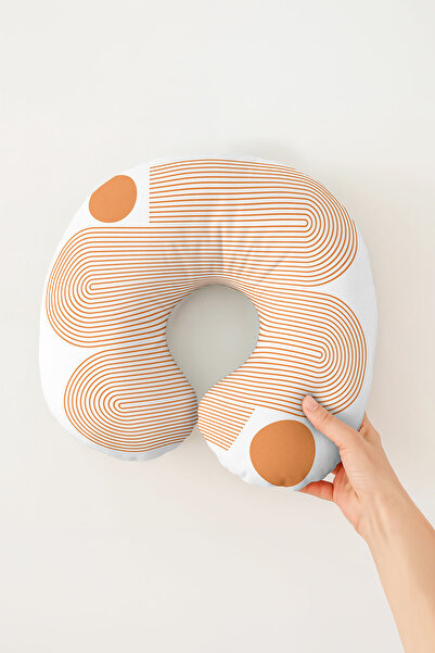 Evimde Bambaşka Pernă pentru gât cu dungi geometrice moderne - Pernă moale de călătorie retro portocaliu alb