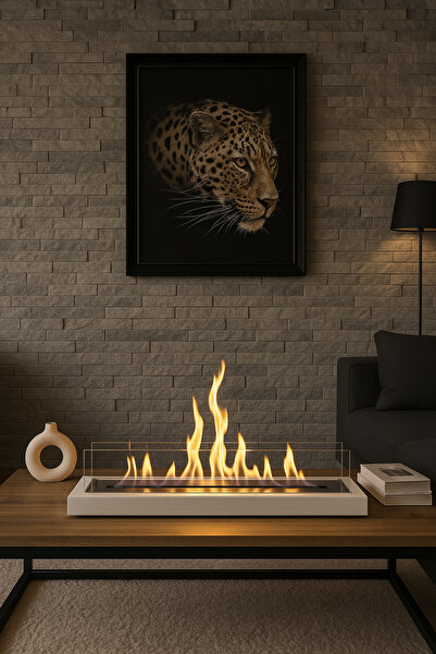 Trihome Mega 100cm Masaüstü Bioethanol Şömine – Dekoratif & Ortam Isıtıcı, Yılbaşı Hediyesi Beyaz Metal