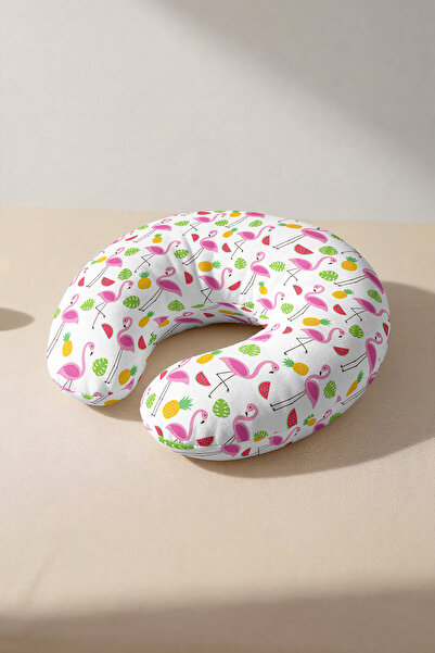 Evimde Bambaşka Tropical Flamingo Cotton Neck Pillow - Pineapple Leaf Pattern...