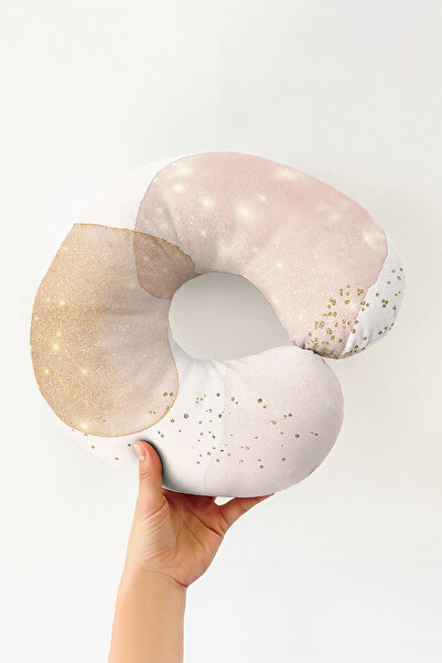 Evimde Bambaşka Modern Gold Glitter Ergonomic Neck Pillow - Shiny Beige Cream...