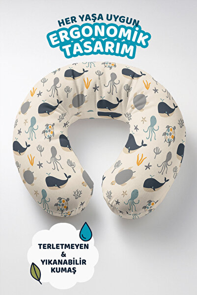 Evimde Bambaşka Jastuk za vrat sa temom morskih životinja Pamuk - Slatki kit,...