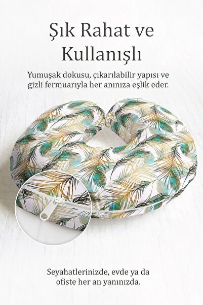 Evimde Bambaşka Tropical Feather Sa deznom Pamuk jastuk za vrat - prirodni ze...