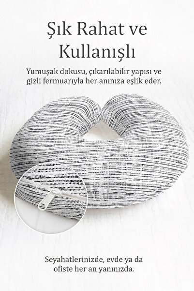 Evimde Bambaşka Crno-beli Prugasto Pamuk jastuk za vrat - moderni minimalisti...