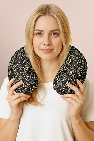 Evimde Bambaşka Pernă pentru gât cu model natural de plante de culoare aurie ...