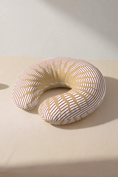Evimde Bambaşka Ergonomic Neck Pillow with Sun Motif - Retro Striped Beige Br...