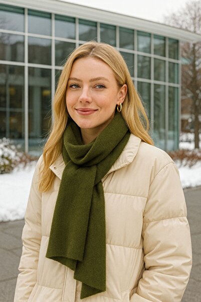 Axesoire 14808 Ucu Çoban Dikişli Yeşil Triko Şal 43x220 cm