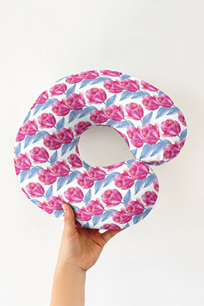 Evimde Bambaşka Pernă pentru gât din bumbac cu model de lalele - Pernă de căl...