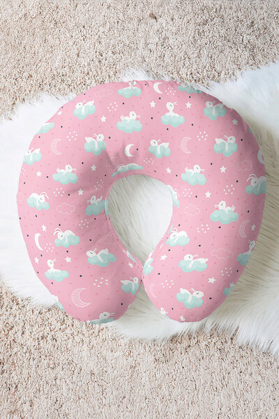 Evimde Bambaşka Pernă de gât din bumbac cu model de iepure și nor drăguț - Pe...