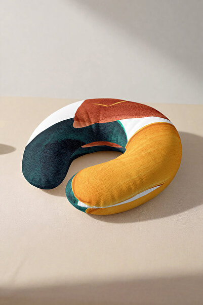 Evimde Bambaşka Modern Colorful Abstract Ergonomic Neck Pillow - Artistic Ora...