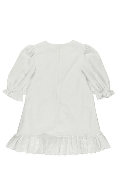 Panço Kız Beyaz Dokuma Yuvarlak Yaka Elbise