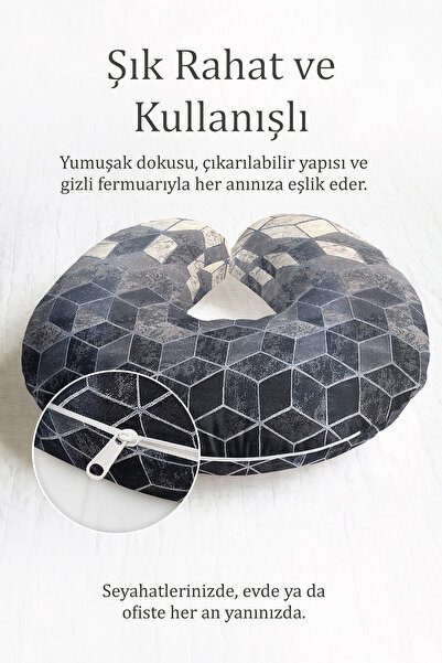 Evimde Bambaşka 3D Geometrijski dezen Ergonomski jastuk za vrat - Moderni siv...