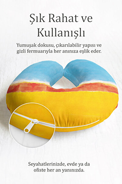 Evimde Bambaşka Ergonomski jastuk za vrat sa temom pejzaža - prirodni žuto-pl...