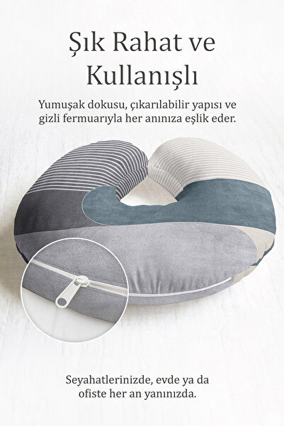 Evimde Bambaşka Prugasto Moderni sivo-plavi ergonomski jastuk za vrat - Mekan...