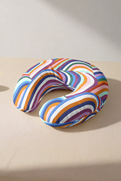 Evimde Bambaşka Pernă de călătorie cu dungi retro colorate - Pernă de călătorie cu model de valuri moderne, portocaliu și albastru