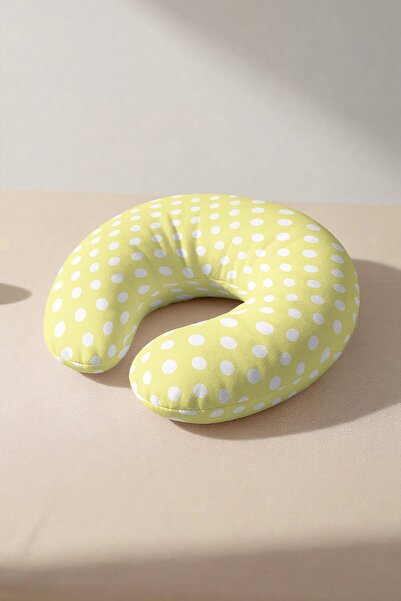 Evimde Bambaşka Polka Dot Cotton Neck Pillow - Pastel Yellow White Soft Trave...