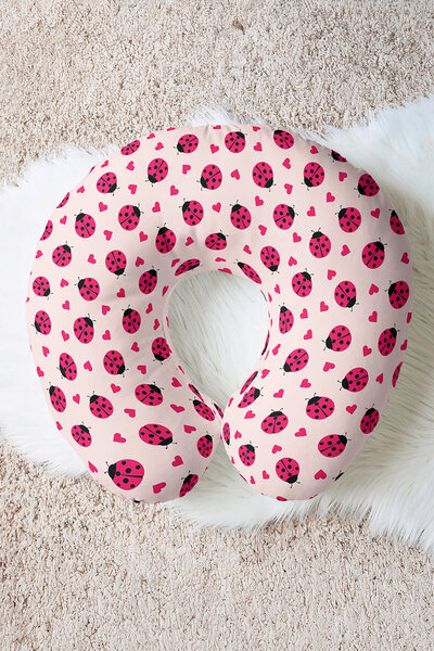 Evimde Bambaşka Pernă pentru gât cu model gărgăriță roșie - Pernă moale de că...