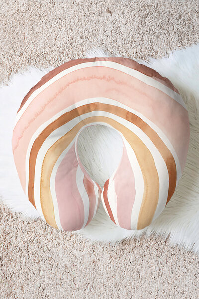 Evimde Bambaşka Pastel Wave Pattern Ergonomic Neck Pillow - Modern Soft Pink ...