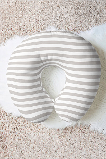 Evimde Bambaşka Pernă de gât din bumbac cu dungi gri alb - Pernă de călătorie...