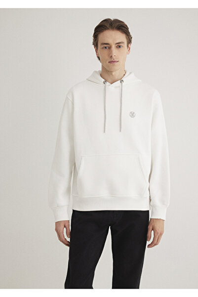 Mavi Logo Embroidered Hooded Off White Sweatshirt 065809