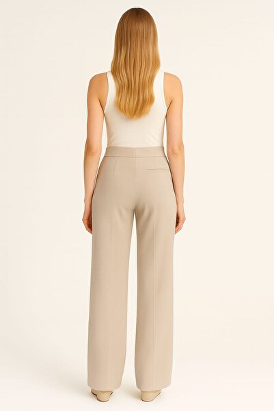 enmodaiçgiyim PRET PROMOȚIONAL Pantaloni Palazzo cu talie înaltă, cu închidere cu velcro, din lycra, pentru femei, culoare piatră