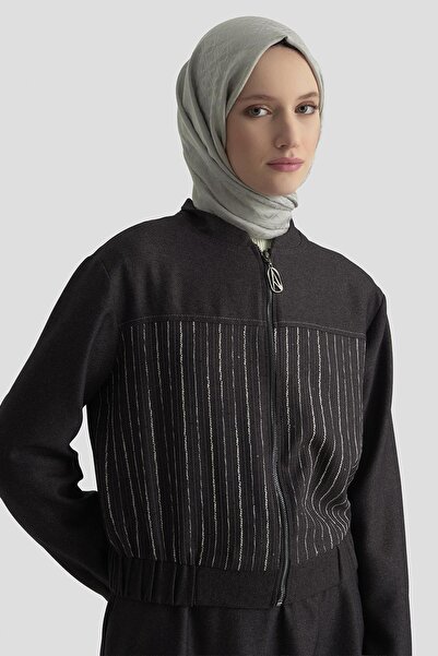 Armine TREND Woven Line Sequin Garnished Skirt Two-Piece Set Anthracite 25Kt663