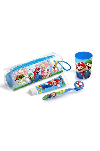 Lorenay Super Mario Neceser Infantil, includes: Toothpaste, Toothbrush, and Decorated Cup